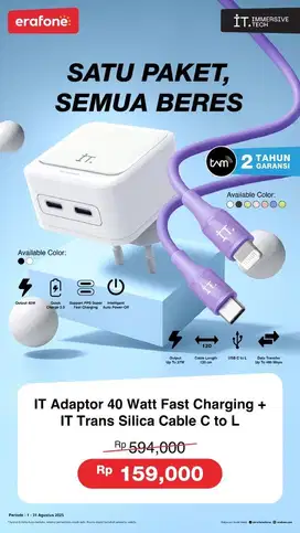 IT Adaptor 40 Watt Fastcharging + IT Trans Silica Cable C to L