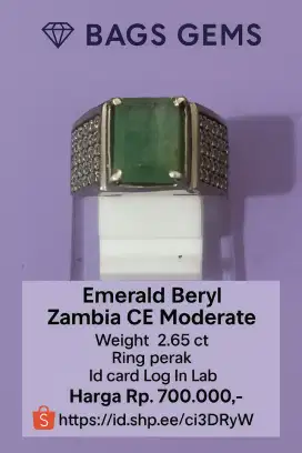 Natural Emerald Beryl Zambia Ring Perak
