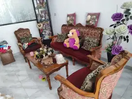 Sofa Jati 5 dudukan dan meja tamu