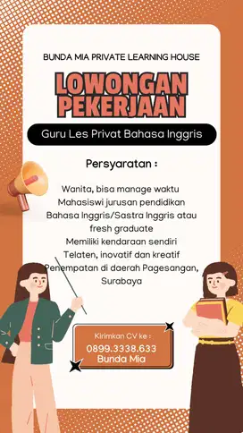 Dibutuhkan segera Tutor Bahasa Inggris