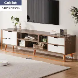 Meja TV Minimalis Modern Kayu – 140×30×38 cm, Warna Coklat Elegan