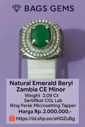 Natural Emerald Beryl Zambia CE-Minor Ring Perak Microsetting Tapper