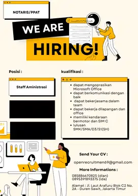 Dibutuhkan Staff Administrasi di Kantor Notaris & PPAT