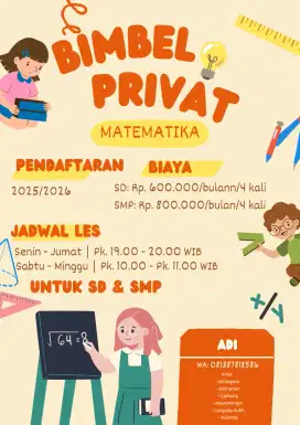 BIMBEL PRIVAT MATEMATIKA – SD & SMP (Area Jakarta Timur)