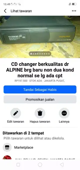 Audio mobil CD changer brg baru non dua merk allpine msh segel cpt dpt