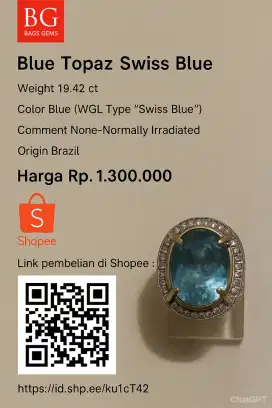 Natural Blue Topaz Swiss Blue Ring Perak Microsetting Tapper