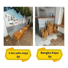 Peralatan bekas resto sofa dan peralatan masak