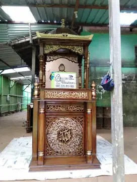 Mimbar masjid kuba kaligrafi full kayu jati