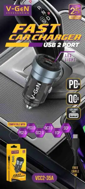 Car Charger V-GeN VCC2-35A Dual Fast Charging QC3.0 PD 30W USB Type C