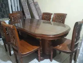 meja makan salina 6 kursi, kaca tebal 8ml, siap pakai