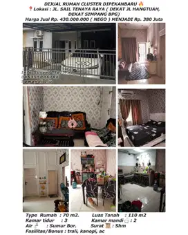 Dijual rumah cluster dipekanbaru jl sail dekat hangtuah