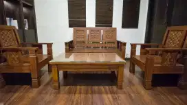 set kursi kayu jati solid ukir 5 seat + meja