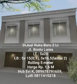 Di Jual Ruko Baru 2 Lt, Jl. Bontolanra, dkt Jl. Landak