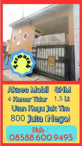 Termurah, Akses Mobil, Utan Kayu Jaktim, SHM, 800 Jt, Nego Sampai Deal