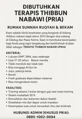 Di butuhkan pegawai pria dan wanita