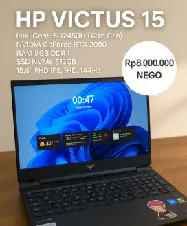 Laptop Gaming HP Victus 15-fa1094TX i5-12450H RTX 2050 MULUS, NO MINUS