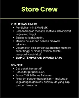 LOWONGAN PEKERJAAN STORE CREW SPG SPB LUHUR BUSANA KRENENG