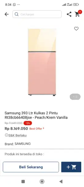 Cicilan tanpa dp kulkas 2pintu samsung 393ltr