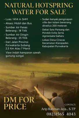 Land For Sale-Sumber Mata Air Panas Super Premium-Dekat Jalan Provinsi
