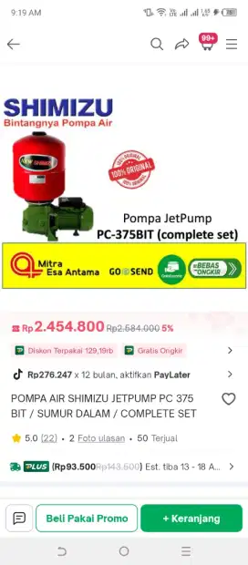 Pompa Jetpump Shimizu PC 375 Sumur dalam