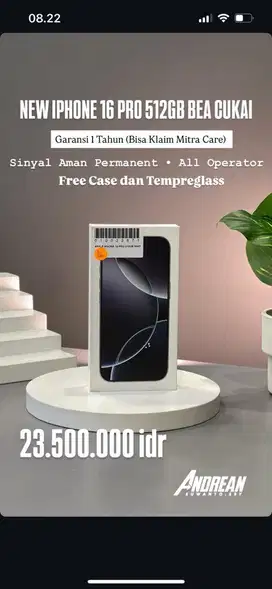 Iphone 16 pro 512gb new beacukai resmi indonesia