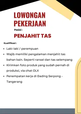 Lowongan Pekerjaan Penjahit Tas