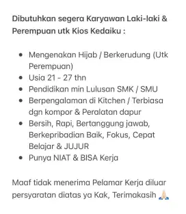 Dibutuhkan Karyawan