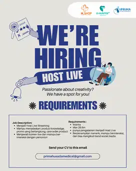 Dibutuhkan Host Live Streaming Untuk Marketplace Produk Alat Kesehatan