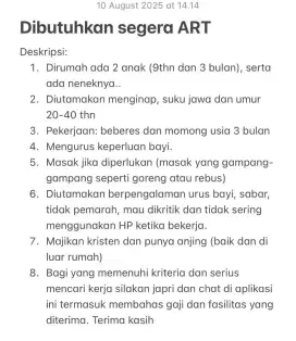 Lowongan ART Segera