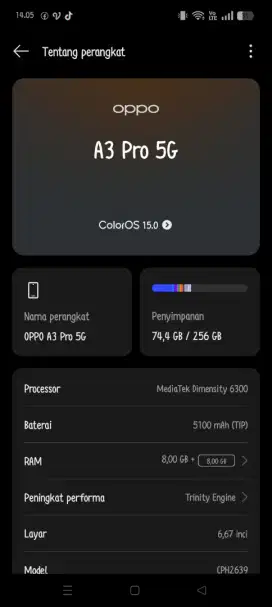 Oppo a3 Pro 5G Ram 8+8/256