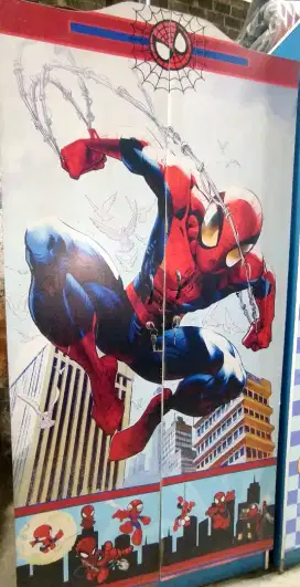 MURAH! Lemari Pakaian Anak Motif SpiderMan 2 Pintu + Rak dan Gantungan