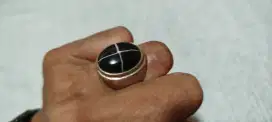 Batu akik tapak jalak hitam ring 8.5 garis nyambung melingkar