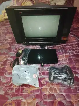 PS2 slim hardisk+tv Polytron slim 14in tinggal main