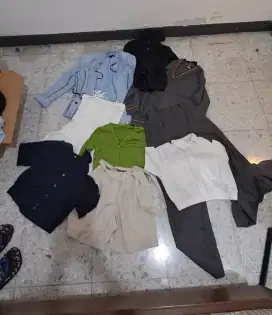 atasan, sweater, jacket, celana, dress casual (harga total semua)