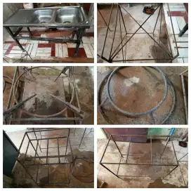 Dijual bak cuci priring 2 lobang stainless dgn kaki dan besi kompor,