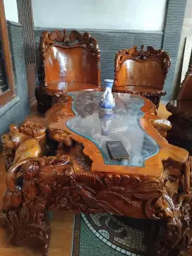 Jual meja kursi ukir kayu ulin