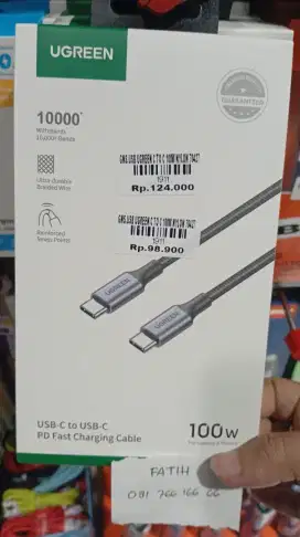 USB UGREEN C TO C 100W NYLON 70427 ATLANTIS DAHSYAT