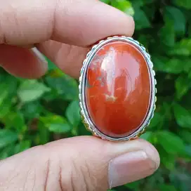 Batu akik Ati ayam dim 27 mm ring Aloy krum rodium
