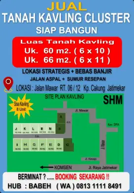 DI JUAL TANAH KAVLING CLUSTER SIAP BANGUN