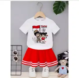 Preloved Stelan Rok Kaos Anak Kemerdekaan Merah Putih