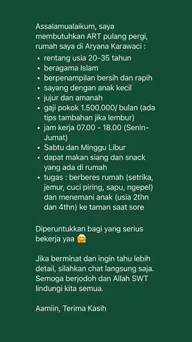 ART Serabutan Pulang Pergi