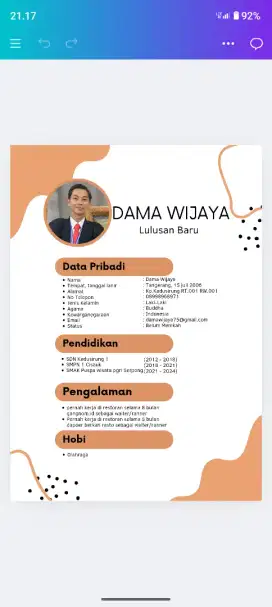butuh pekerjaan secepat nya di resto bagian server