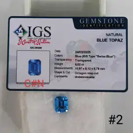 Batu permata natural blue topaz. Gem id card IGS