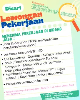 URGENT, DICARI FREELANCE SABTU - MINGGU