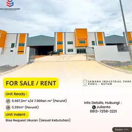 Disewa Unit Gudang Baru 1,5 Lantai di Samara Industrial Park Kabil BTM