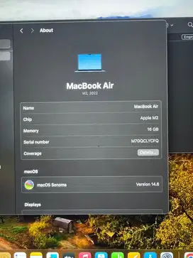 Macbook Air M2 16/256 GB Midnight