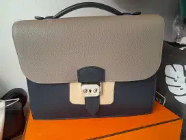 Tas handbag Hermes Depeches Color Blue & Cream Original