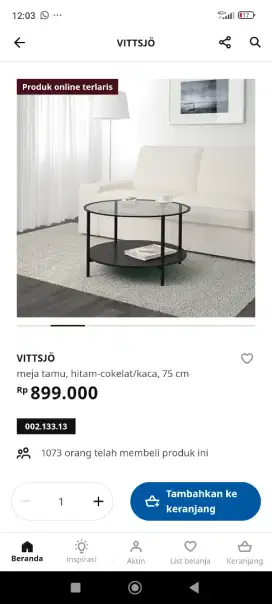 Meja kaca bulat besi Ikea vitsjo