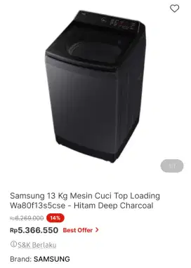 MESIN CUCI SAMSUNG TOP LOADING 13KG