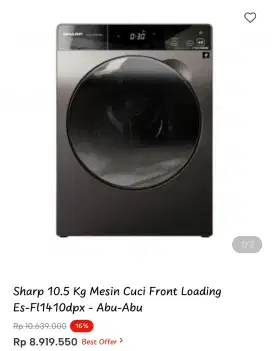 Sharp 10.5 Kg Mesin Cuci Front Loading abu abu